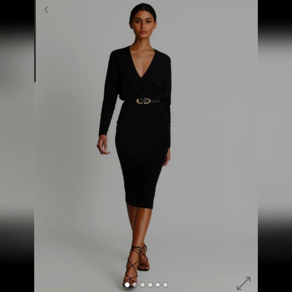 REISS Jenna Wool Blend Ruched Sleeve Midi Dress S